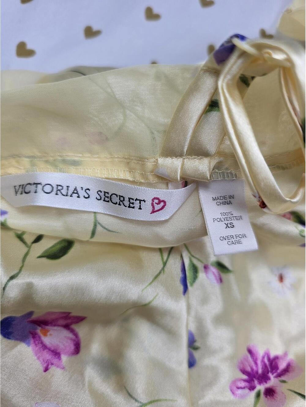 Victorias Secret Yellow Satin Flutter VINTAGE Heart Tag Teddy Floral XS - Picture 6 of 6